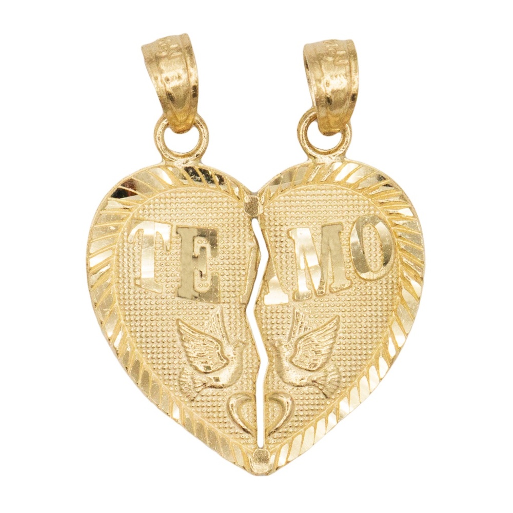 Solid 10k Gold Te Amo Breakable Heart Pendant - Symbolic Friendship Jewelry Gift